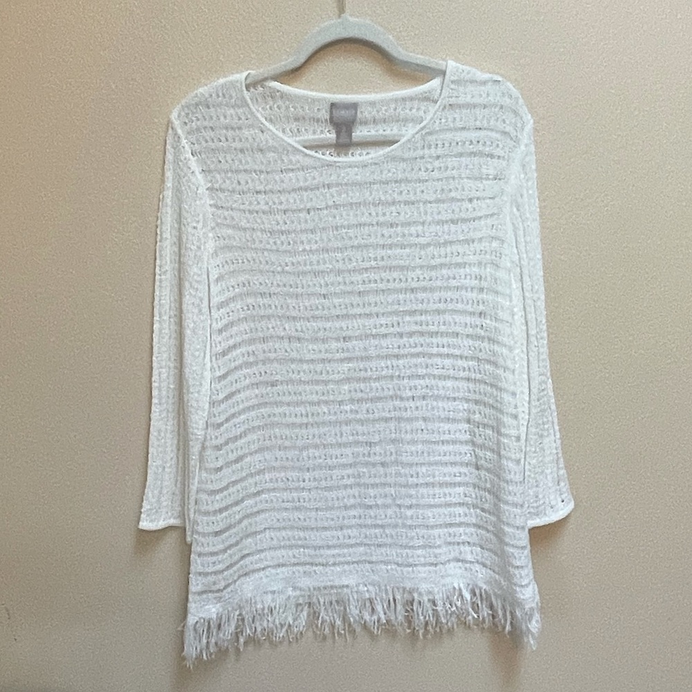 Chico’s Scoop Neck Fringe Hem Sweater